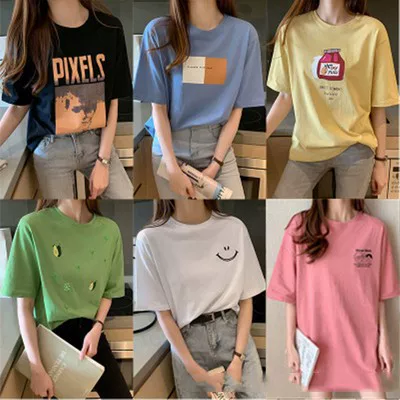 Women's Mixed Graphic T-Shirts, Cotton-Blend, Random Candy Colors, Average Size Bulk Pack