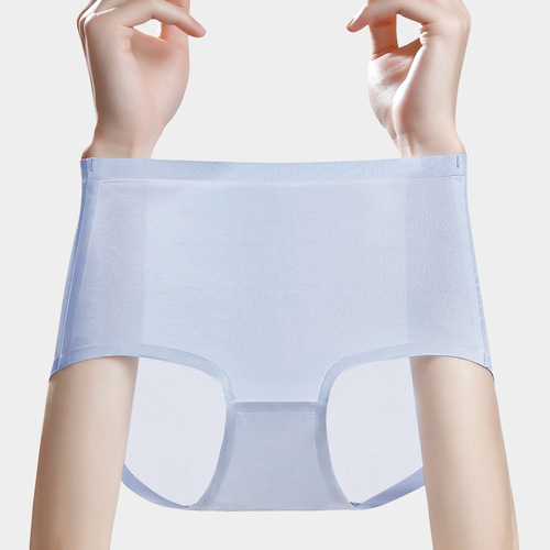 Large size high waist seamless one piece women's briefs plus fat plus size ice silk breathable pure cotton antibacterial crotch underwear for women