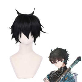 动漫cos男假发 崩坏 星穹铁道 丹恒黑色反翘短发呆毛 游戏cosplay