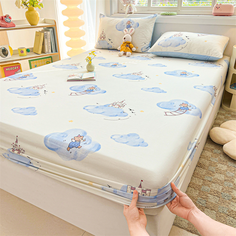 2025 primavera y verano nuevo producto sábana de algodón juego de tres piezas para estudiantes con funda de algodón estampada para adultos