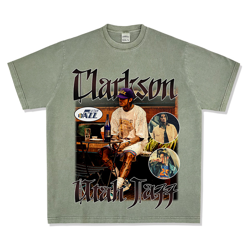 Transfronterizo Clarkson Clarkson camiseta de estrella retro estadounidense de manga corta con estampado