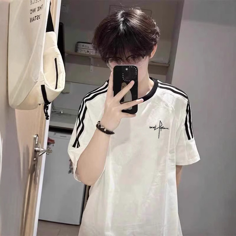 100 Pure Cotton Spring and Summer Costsize Loose Loose Half-sleeve T-shirt for Men Retro Hong Kong Style Ins Letter Short-sleeve T-shirt New Arrival Loose Half-sleeve