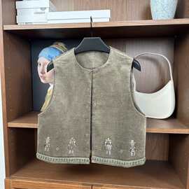 重工刺绣铁片小熊复古灯芯绒马甲外套