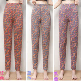 加绒保暖裤高腰秋冬季中老年人打底长裤易脱穿发热加厚女款