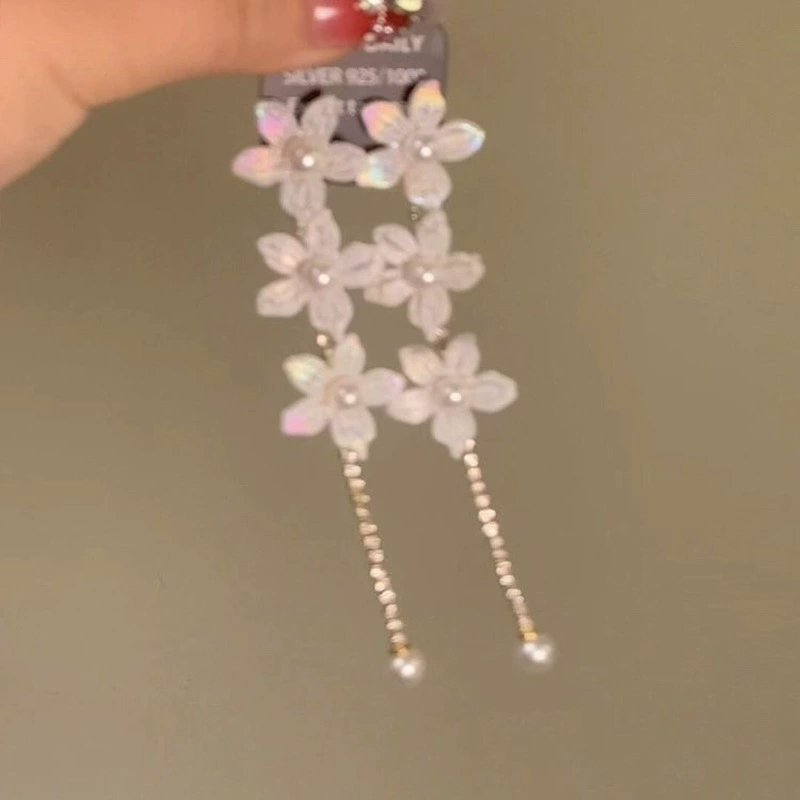 Серебряная игла, белый цирконий, модные милые серьги из жемчуга, цветок, французский стиль