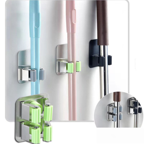 Cross-border 304 stainless steel hole-free broom hook broom holder broom stand multi-function wall-mounted bathroom accessory