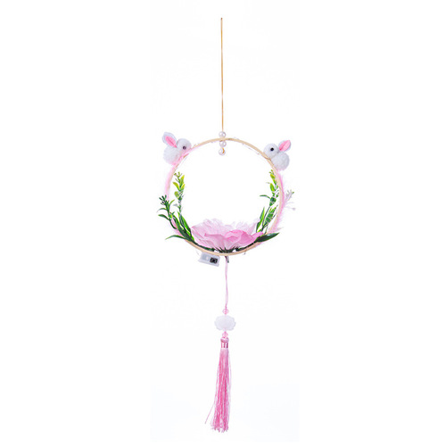2024 Ancient Style Handheld Feather Rabbit Lantern Cartoon Handheld Jade Rabbit Lantern Lantern Children's Palace Lantern Lantern Finished Product