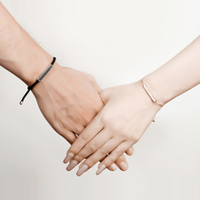 一心一意S925纯银情侣手链一对小众设计手绳编织镶嵌玛瑙贝母手饰