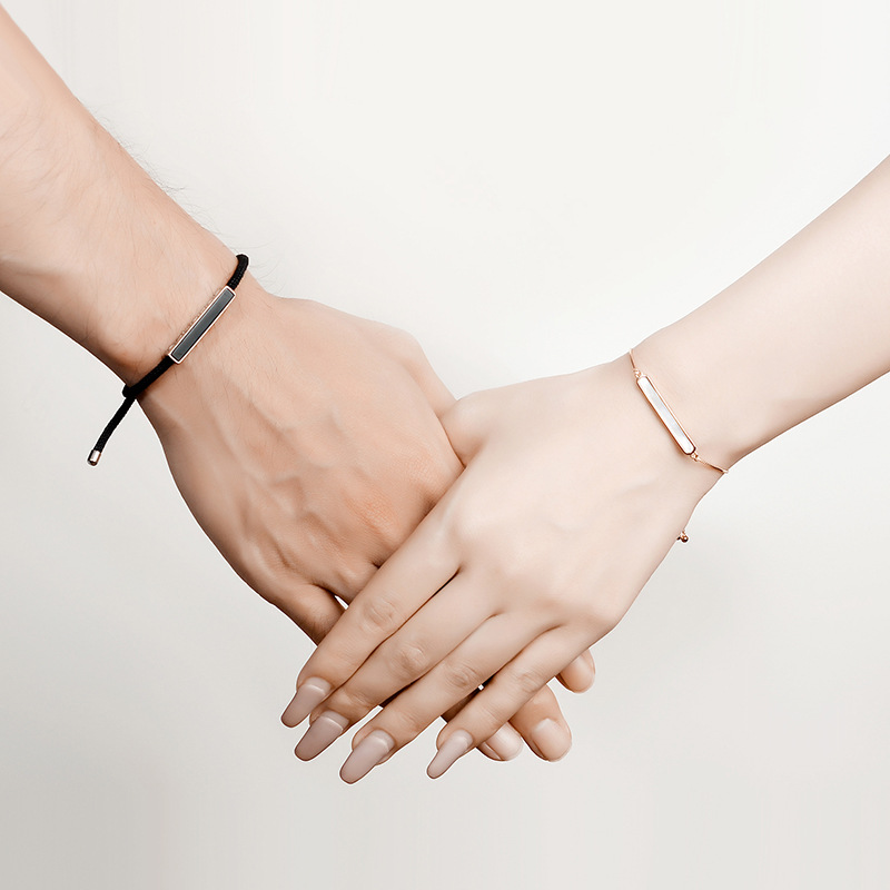 一心一意S925纯银情侣手链一对小众设计手绳编织镶嵌玛瑙贝母手饰