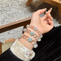 天然水晶赵露思同款全净体白水晶搭海蓝宝手链同款手串女厂家批发