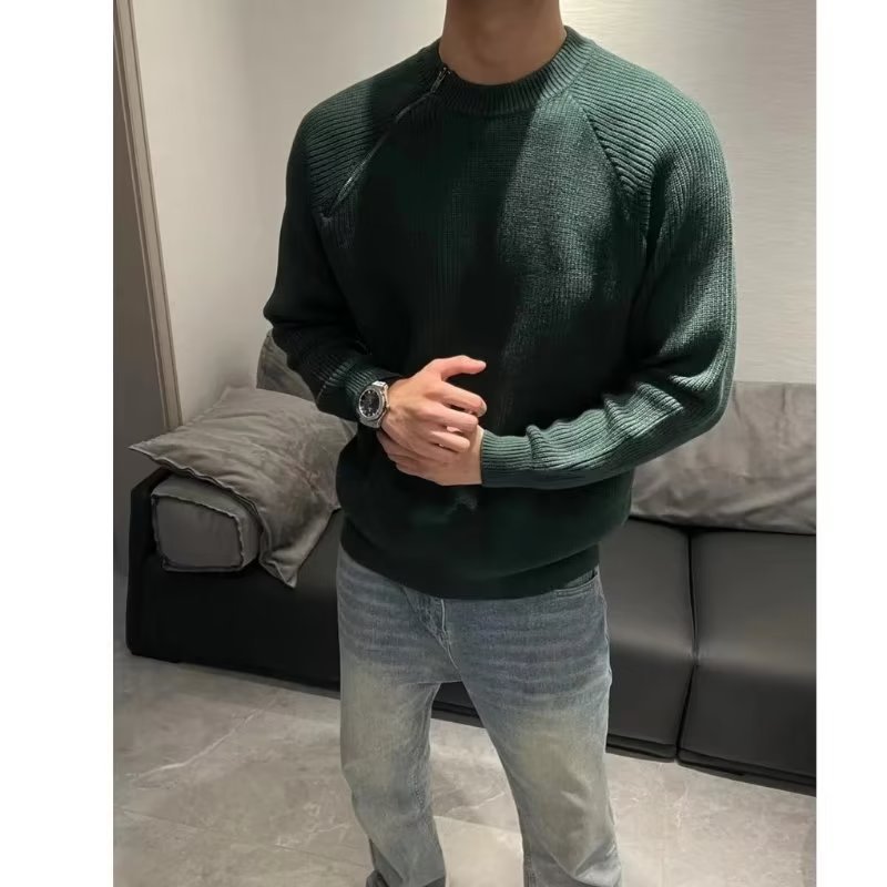 Herrenbekleidung Modischer Pullover mit Reißverschluss und Rundhalsausschnitt im Lazy-Style Vielseitiger, lässiger, lockerer Strickpullover für Herren_voghion.com