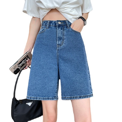 Women's High-Waisted Denim Shorts Summer Thin 5-Inch Straight Leg Loose Slimming Wide Leg 5-Inch Pants