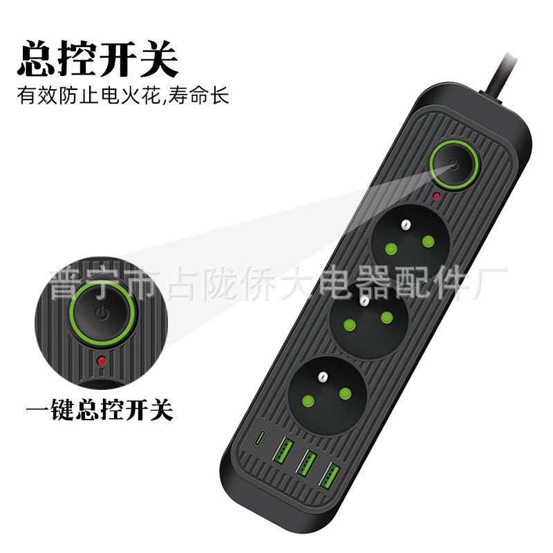 Enchufe de 3 puertos con interruptor de conexión ruso 250V conexión multi-puerto conexión USB con cable estándar conexión