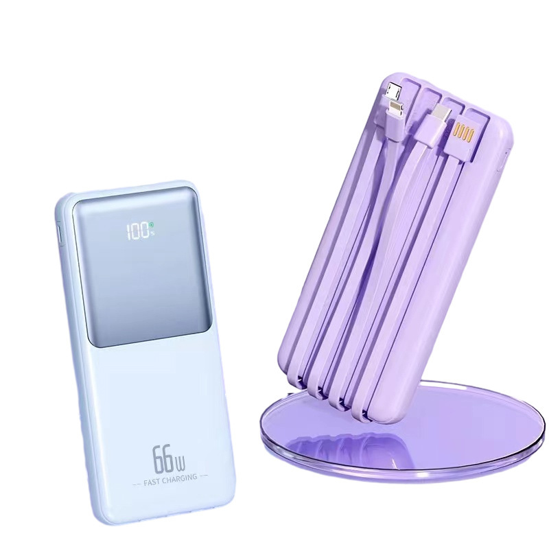 Fuente de alimentación portátil de color sólido de gran capacidad 20W al aire libre pequeña y portátil, delgada y multicolor, tesoro de carga digital con cuatro líneas