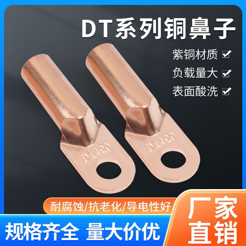 DT铜鼻子接线端子电线铜线镀锡堵油接头纯紫铜线耳线平方高压电缆