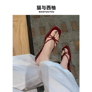 法式方头细带百搭平底凉拖女夏季2025年新款沙滩夹趾拖鞋凉鞋外穿