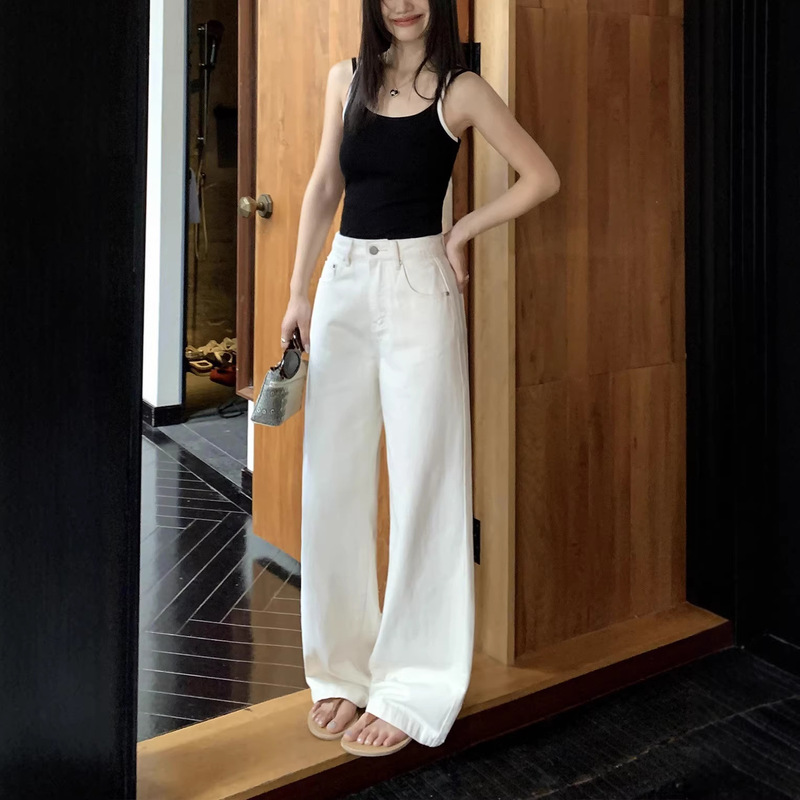I Keep It for Myself! White Wide-Leg Jeans for Women, High-Waisted, Loose, Slimming, Casual, Versatile, Straight-Leg Trousers I Keep It for Myself! White Wide-Leg Jeans for Women, High-Waisted, Loose, Slimming, Casual, Versatile, Straight-Leg Trousers