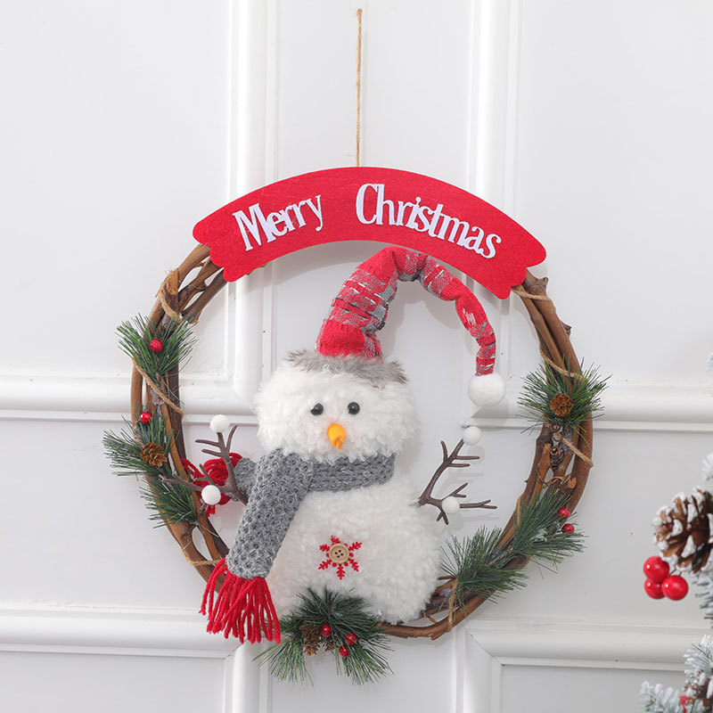 Festive Snowman Wreath - Christmas Door Hanging Decor With Hat, Wall & Tree Ornament For Home, Shop Window Decoration_voghion.com