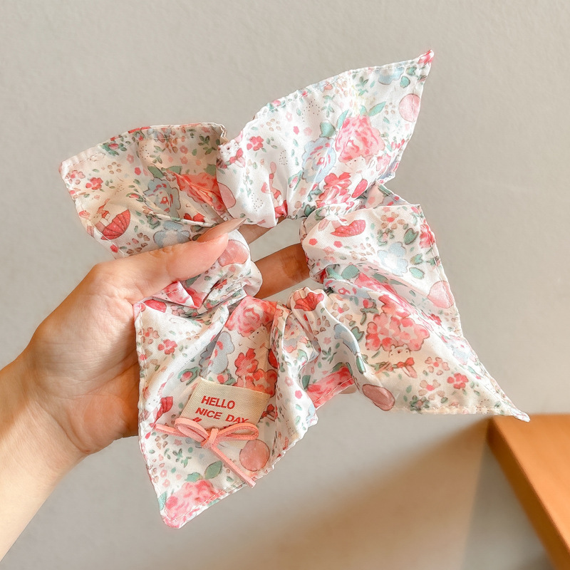 3#핑크 꽃무늬 사각 머리끈 약 21*22cm
