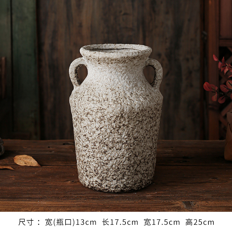 セラミック花瓶、レトロなわびさびスタイルのB&B装飾、中世の粗い陶器アートフラワーアレンジメント、家庭用家具、陶器のポット