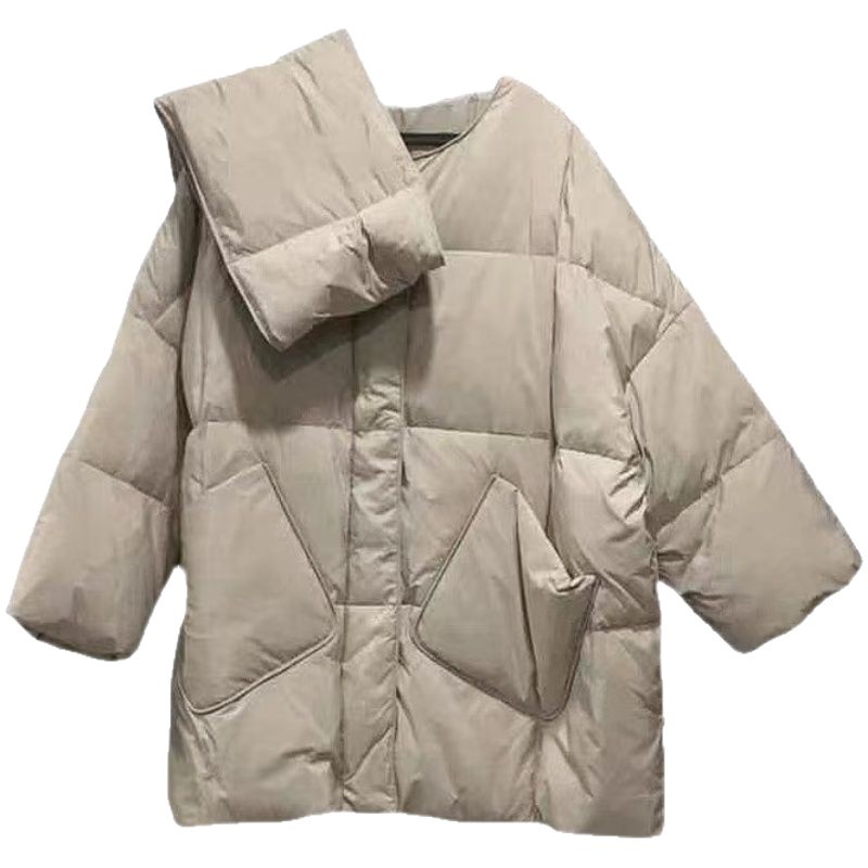 2025 New Scarf Down Jacket For Women, Mid-Length, Loose Fit, Fashionable And Stylish Korean Version Winter Coat_voghion.com