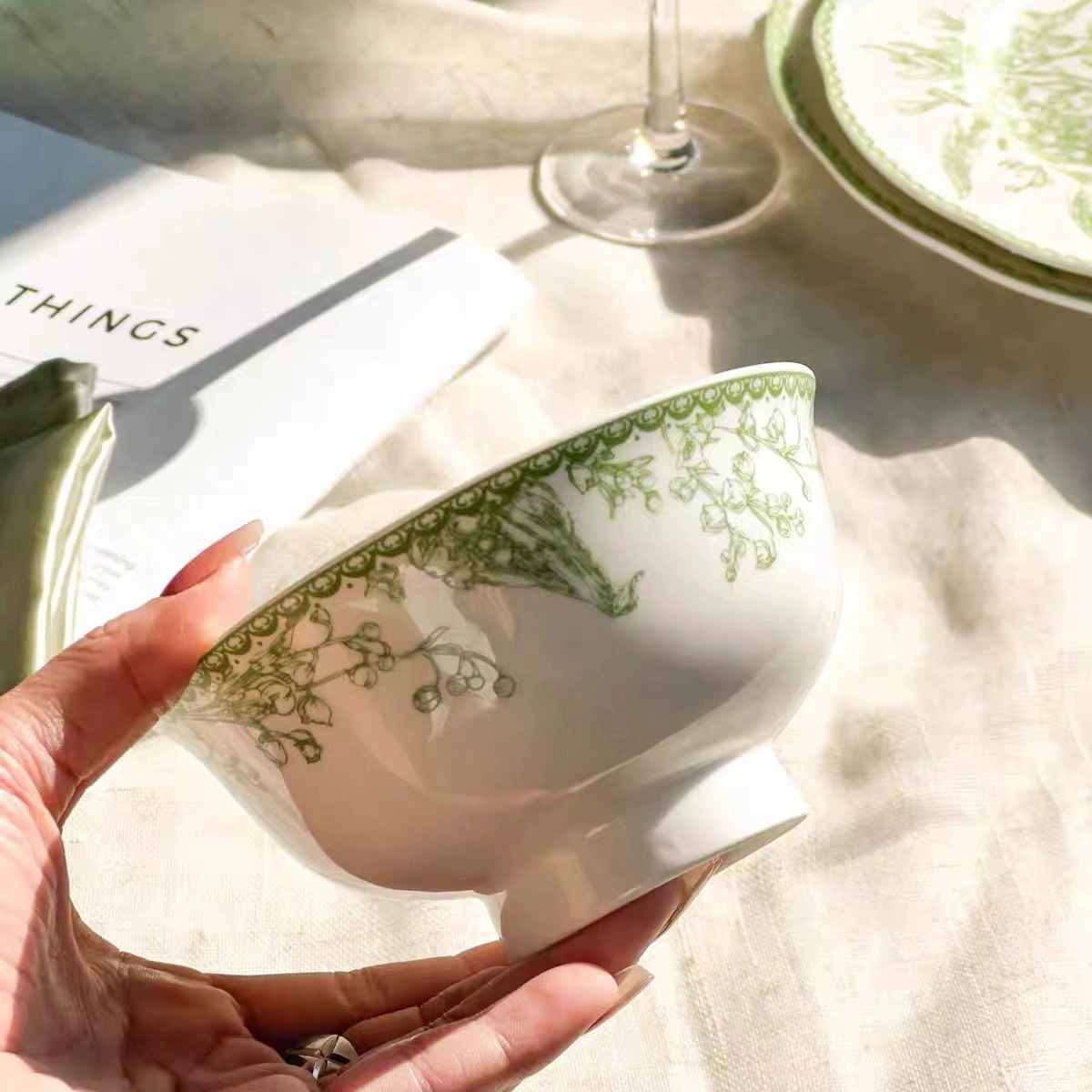 Набор тарелок Dinner Plate Emerald Green Ceramic, французский стиль цветок ландыша, несколько размеров