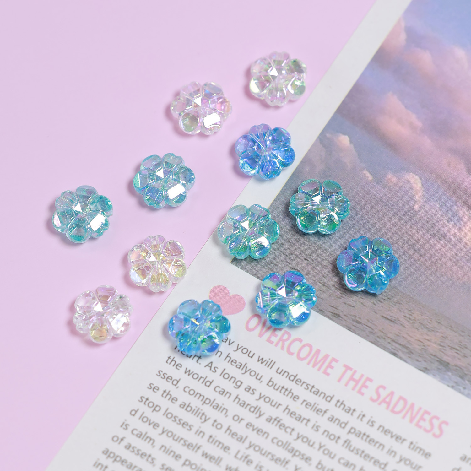 亚克力镀彩小花隔珠透明AB彩异形珠直孔diy串珠手饰项链饰品配件