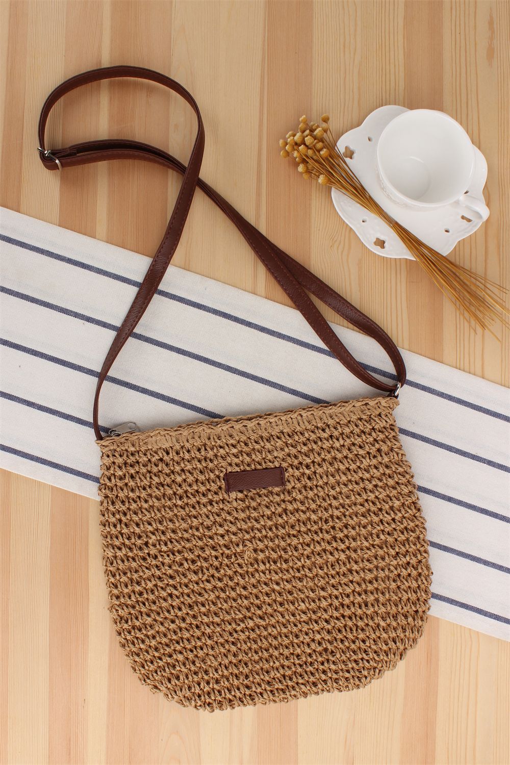 Single Shoulder Strap Strap Type Women's Small Spring&summer Straw Solid Color Vacation Square Zipper Straw Bag
