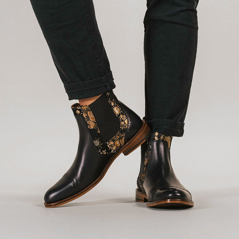 Botas de cuero de hombre de comercio exterior transfronterizo Botas de cuero bordadas Botas de cuero de hombre Botas Martin Botas de cuero de hombre grandes