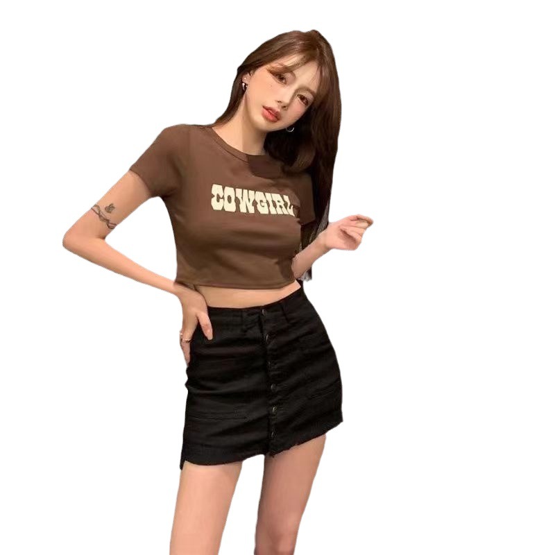 Comercio exterior americano retro camisa de mangas cortas mujer verano delgado cintura alta ombligo corta chaqueta de moda image 6