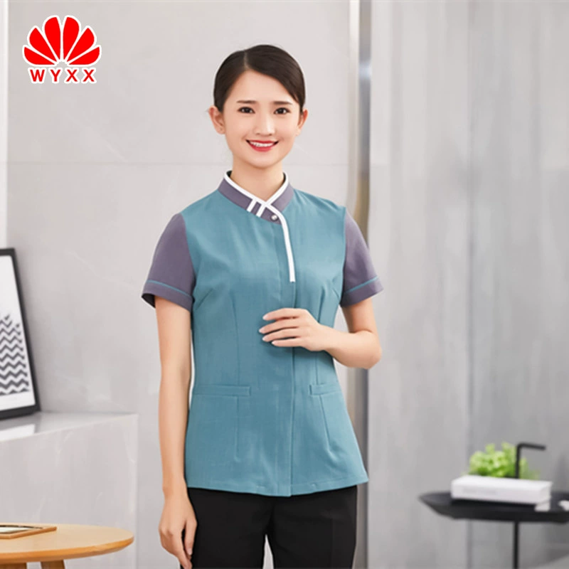 Летняя уборка с короткими рукавами Женский гостиничный номер Участник отеля Тетушка Цин Отель Чистка пола Одежда Вышивка