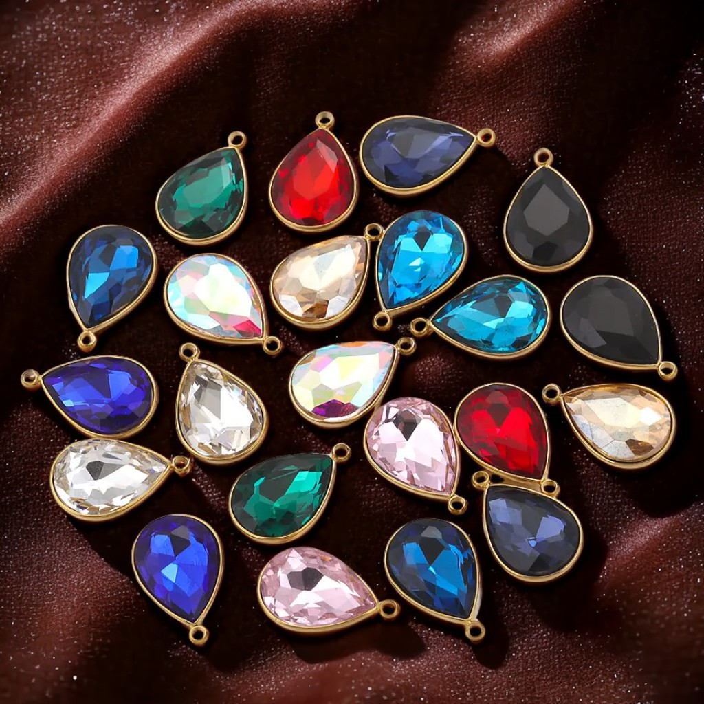 Acero inoxidable vidrio cristal colgante gotas de agua gemas de color colgante de acero titanio accesorios de joyería DIY