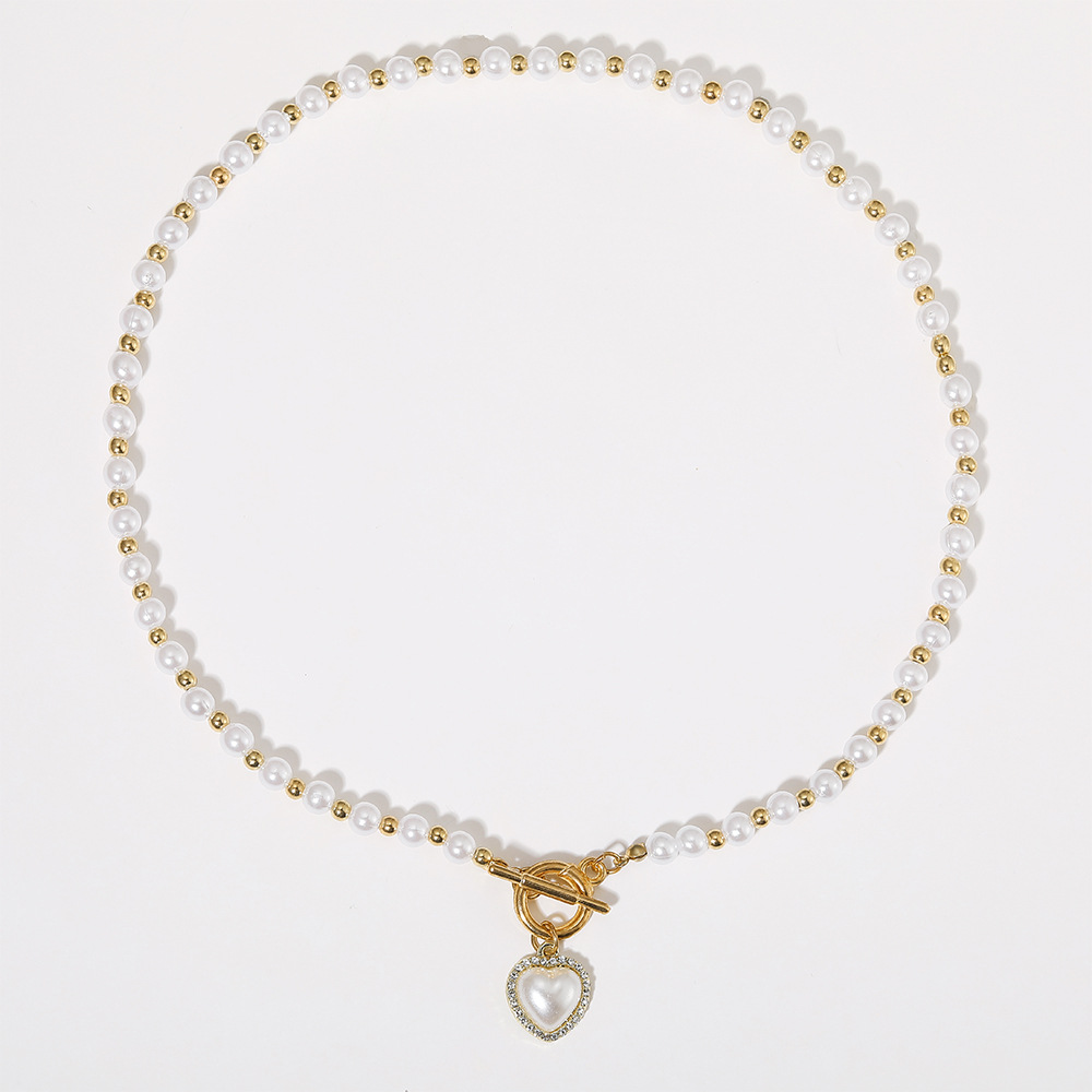 Micro-inlaid pearl love flashing diamond necklace pearl love necklace