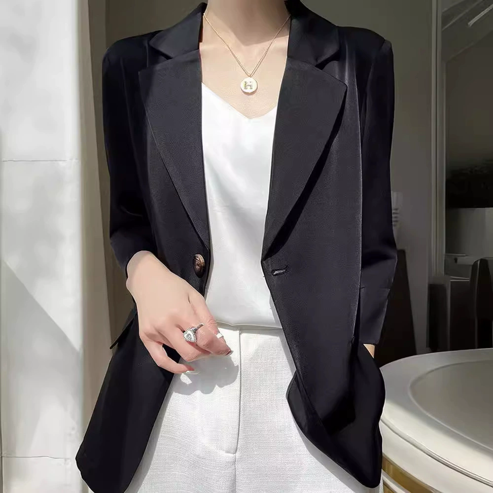 Большой размер женский ацетат атласный премиум-чувский пиджак толстый мм летняя тонкая кардиган куртка [6627]