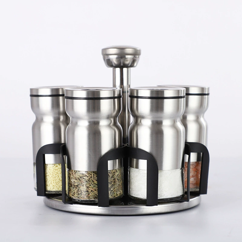 Kitchen supplies wholesale creative solid rotation and seasoning auxiliary material bottle Practical hourgap bottle glass set European and American hot sale