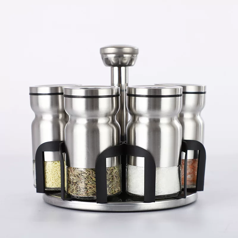 Kitchen supplies wholesale creative solid rotation and seasoning auxiliary material bottle Practical hourgap bottle glass set European and American hot sale