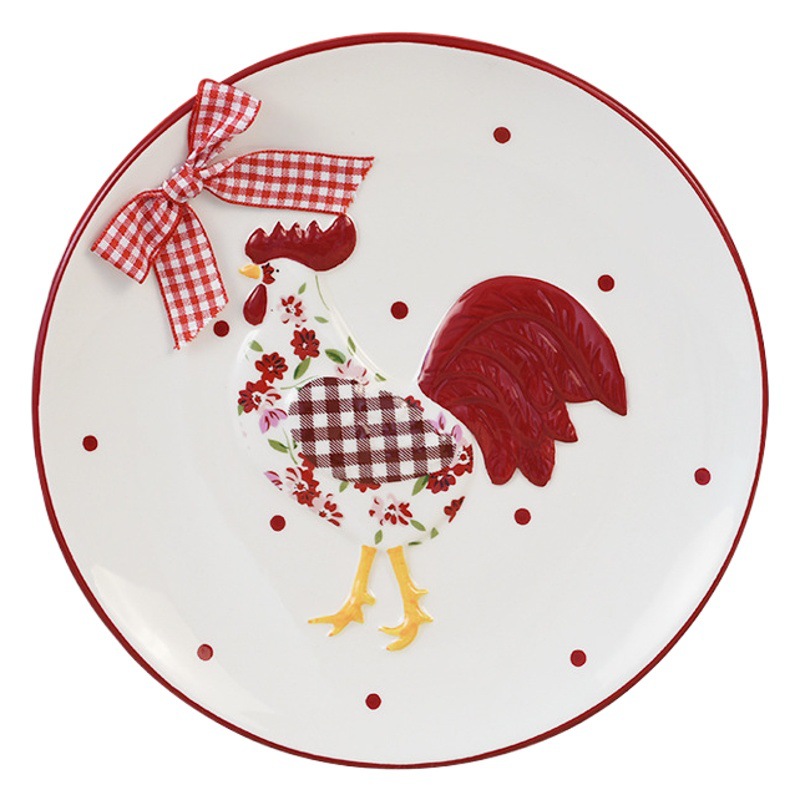 INS estilo vajilla rojo floral pollo plato de cerámica plato hogar creativo postre plato merienda plato Pascua image 1