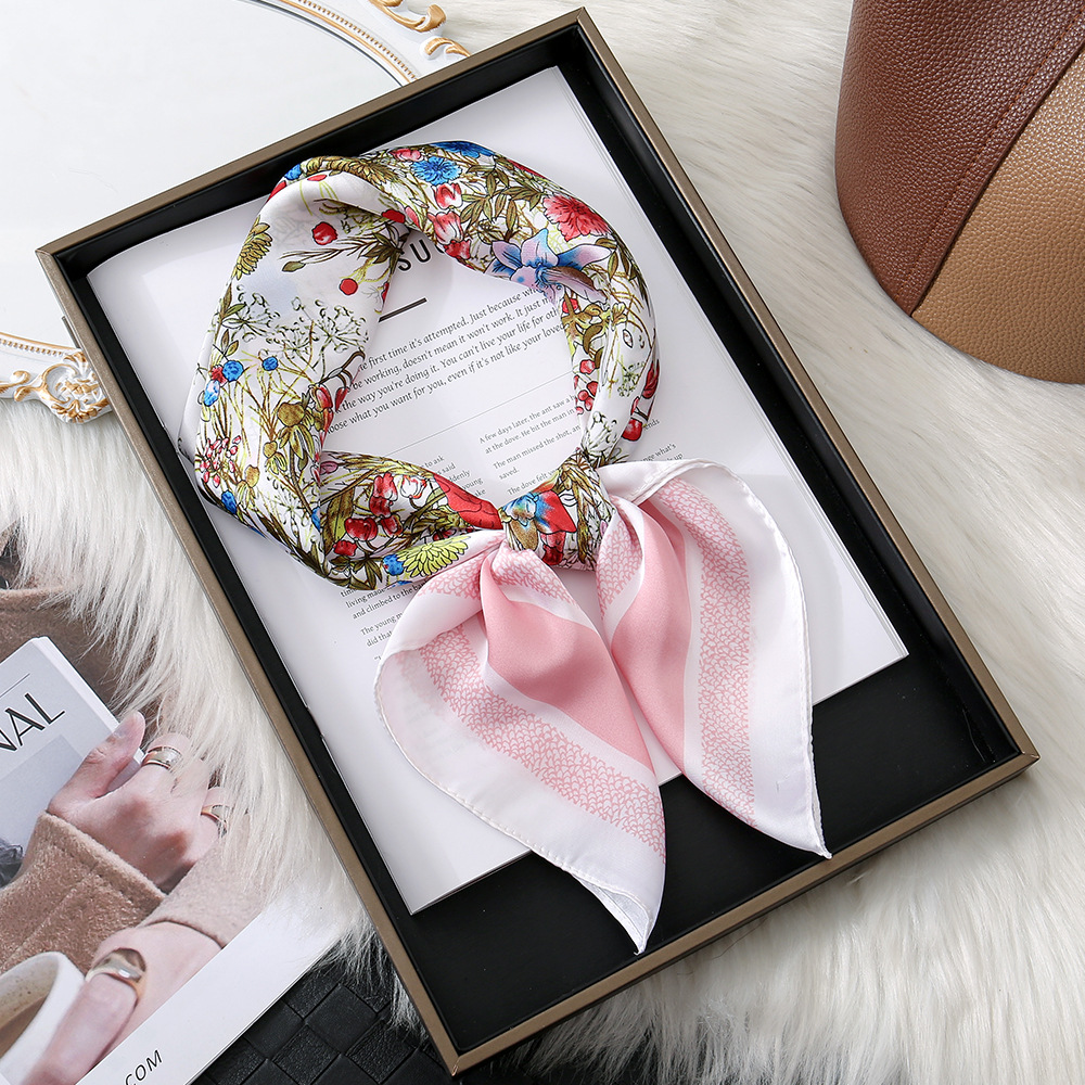 Hangzhou seda elegante estampado floral imitación seda bufanda de seda chal moda atmósfera satén bufanda cuadrada de sentido avanzado