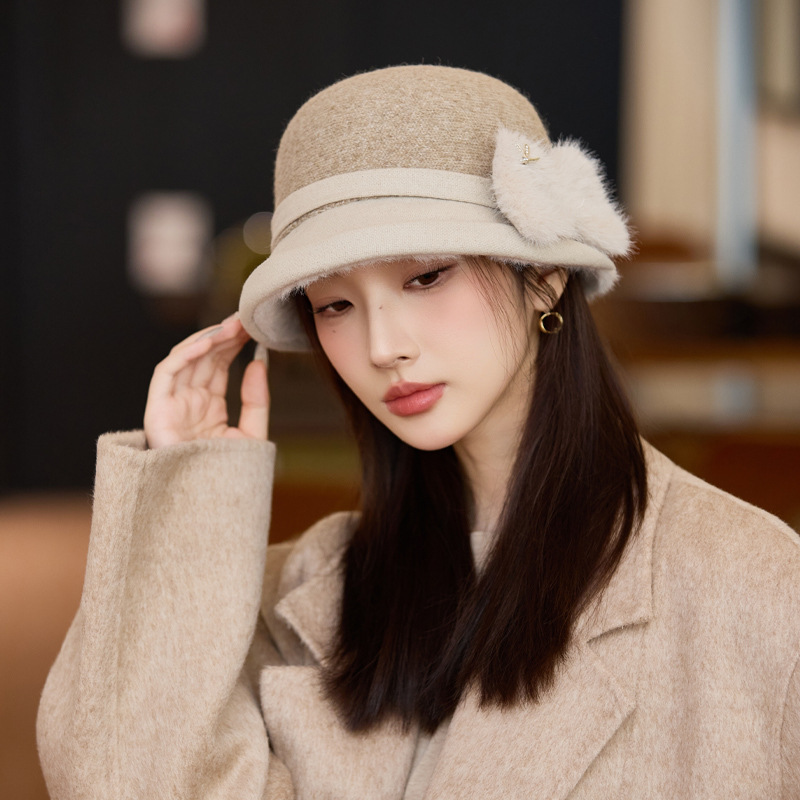 秋冬季帽子女款羊毛混纺渔夫帽中老年人妈妈帽气质蝴蝶结毛呢盆帽|undefined