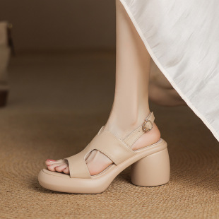 Wish supply 2025 summer fashion high-heeled small platform 33-43 large and small size open toe buckle strap versatile sandals