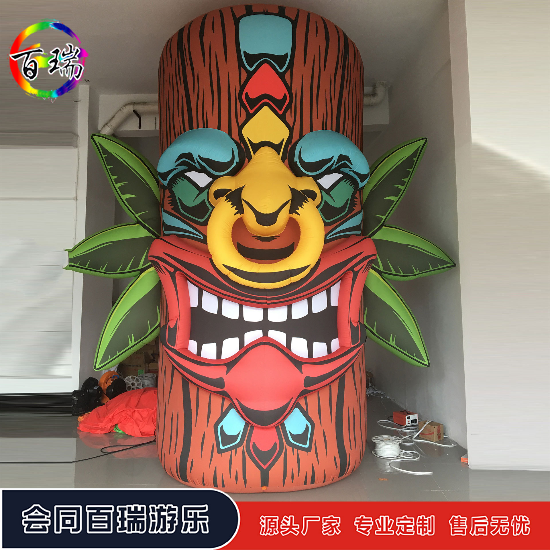 充气原始森林土著面具树桩气模国外商场景区引流美陈玛雅人道具
