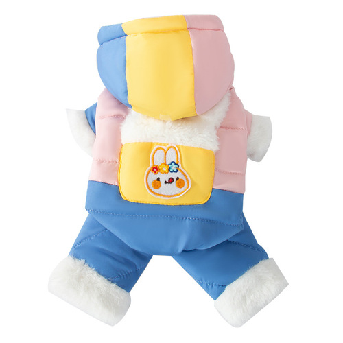 Autumn and winter puppy contrasting stitching traction down jacket medium and small dogs and cats warm cotton coat pet clothes