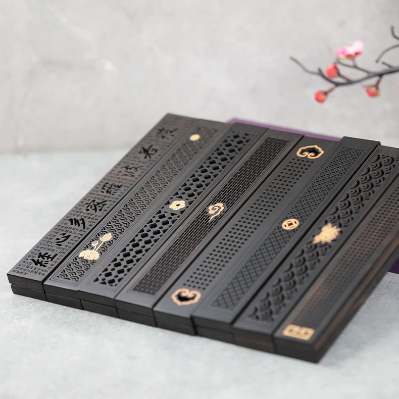 Инкрустированная самшитовая курильница из черного дерева с гравировкой ароматическая коробка с большой сутрой сердца и другая коробка для благовоний оптом