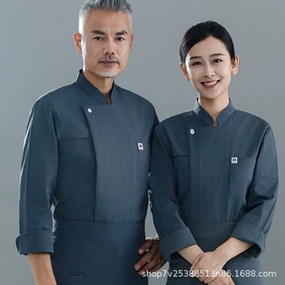 厨师服长袖酒店餐饮饭店厨师工作服秋冬装学校食堂男女大厨工服装