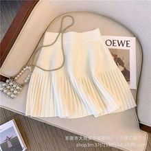 纯欲风百褶针织灰色半身裙女春季穿搭新款减龄高腰短裙A字裙韩系