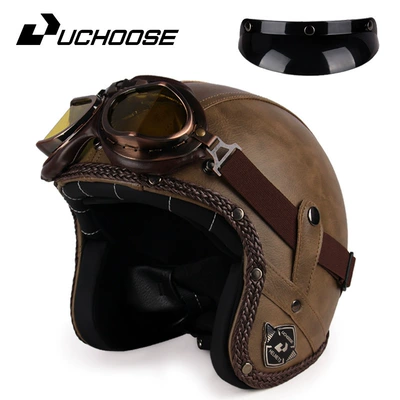 Motosiklet kaskı (dəbilqə): Big Turtle King Scooter Motorcycle - light-brown-s