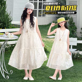 女童白色连衣裙夏季2025新款儿童气质法式无袖公主裙女孩花边裙子