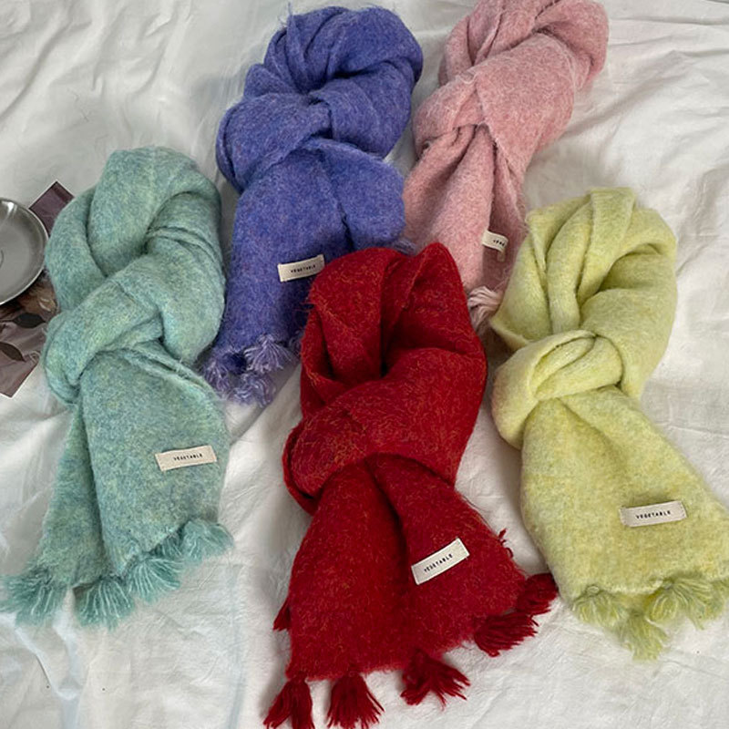 Demi-season solid color universal knitted winter keep warm scarf…
