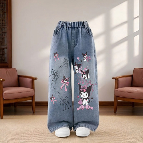 Girls 'jeans for spring and autumn 2026 new style 3 girls, 6 middle children, 8 straight legs, 9 spring clothes, 12-year-old children's father pants