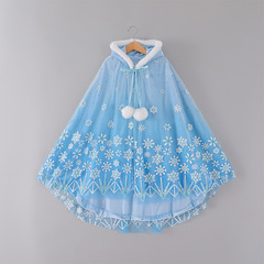 Elsa Princess Cloak Girls Elsa Hooded Lace Cloak Children's Shawl Girl Baby Autumn and Winter Outerwear Shawl